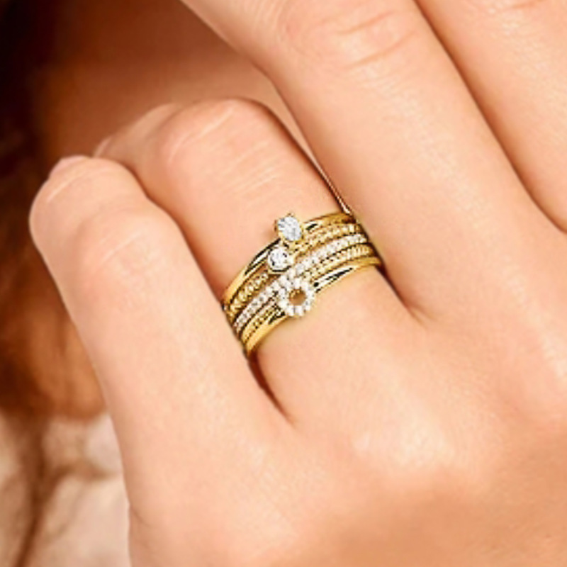  Bohemian geometric round ring five-piece set simple minimalist style ring fashionable stacking jewelry