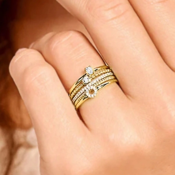  Bohemian geometric round ring five-piece set simple minimalist style ring fashionable stacking jewelry