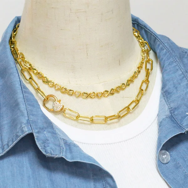 European and American hip-hop personality high-end geometric 8-character heart stitching necklace bracelet jewelry set nkb321