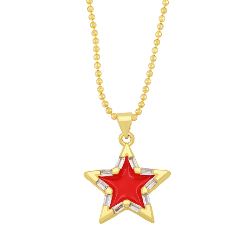 Clearance European and American spring five-pointed star necklace pendant color oil drop zircon necklace clavicle chain female nka003