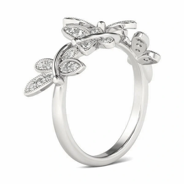  New European and American micro-inlaid light luxury ring bright luminous dragonfly butterfly index finger ring high-end floral ring