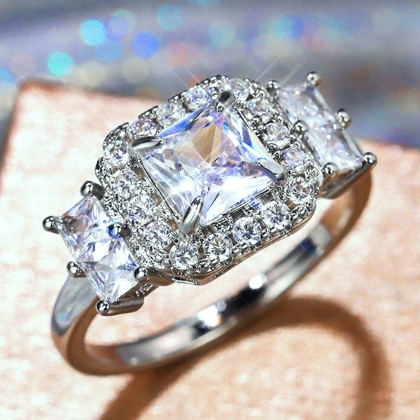 Hot selling new princess square imitation zircon ring wedding proposal carat diamond ring wedding ring female