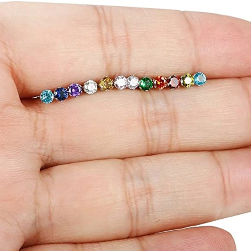 Hot selling classic six-claw colorful zircon earrings for men and women, mini colored gemstone earrings