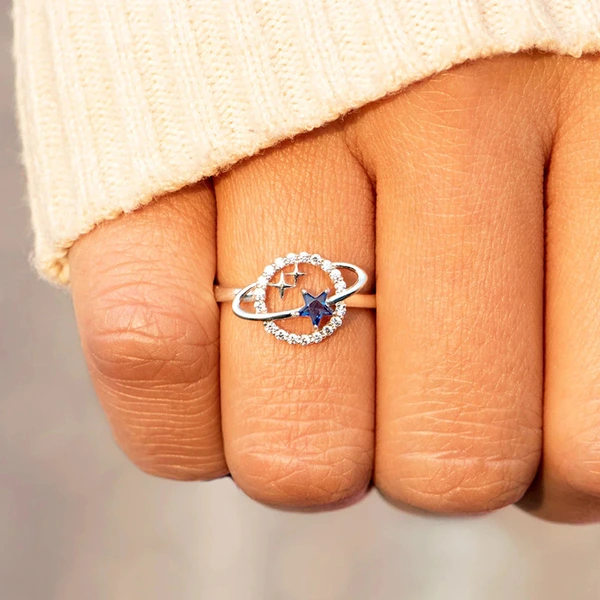  European and American design ring planet star fashion ring female inlaid zircon super hot accessories