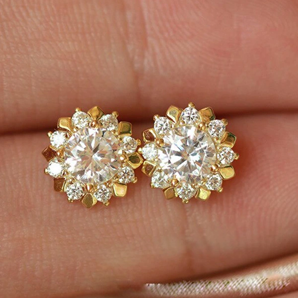 Exquisite sunflower earrings, simple zircon flower earrings, creative small accessories, popular accessories