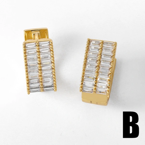 Jewelry square earrings female copper plated real gold inlaid zircon earrings era319