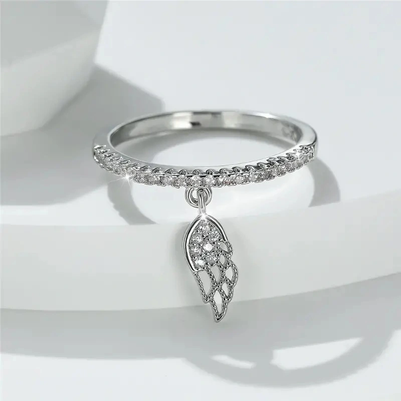  Factory direct sales of wing feather rings for women inlaid with zircon pendant rings, exquisite and fashionable daily accessories
