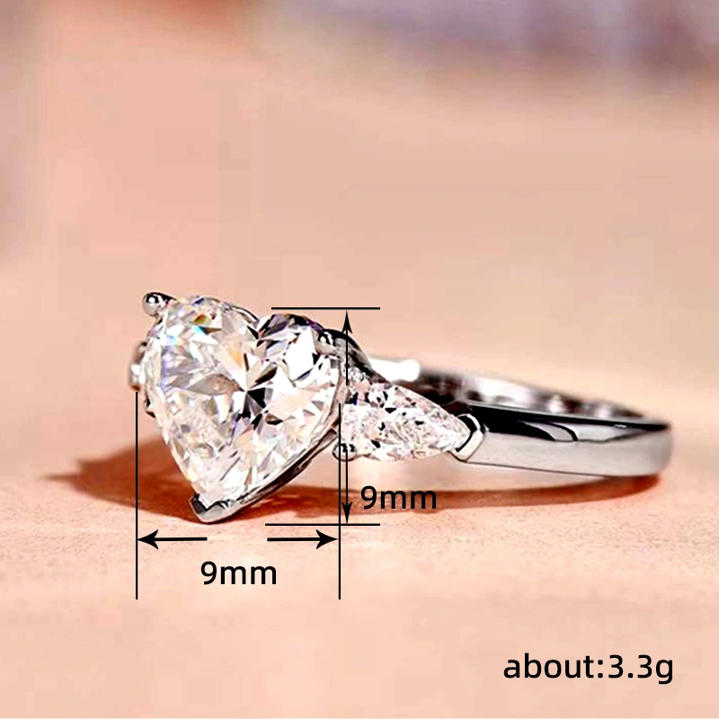 Cubic zirconia love water drop rings heart-shaped princess queen temperament ring stall hot selling