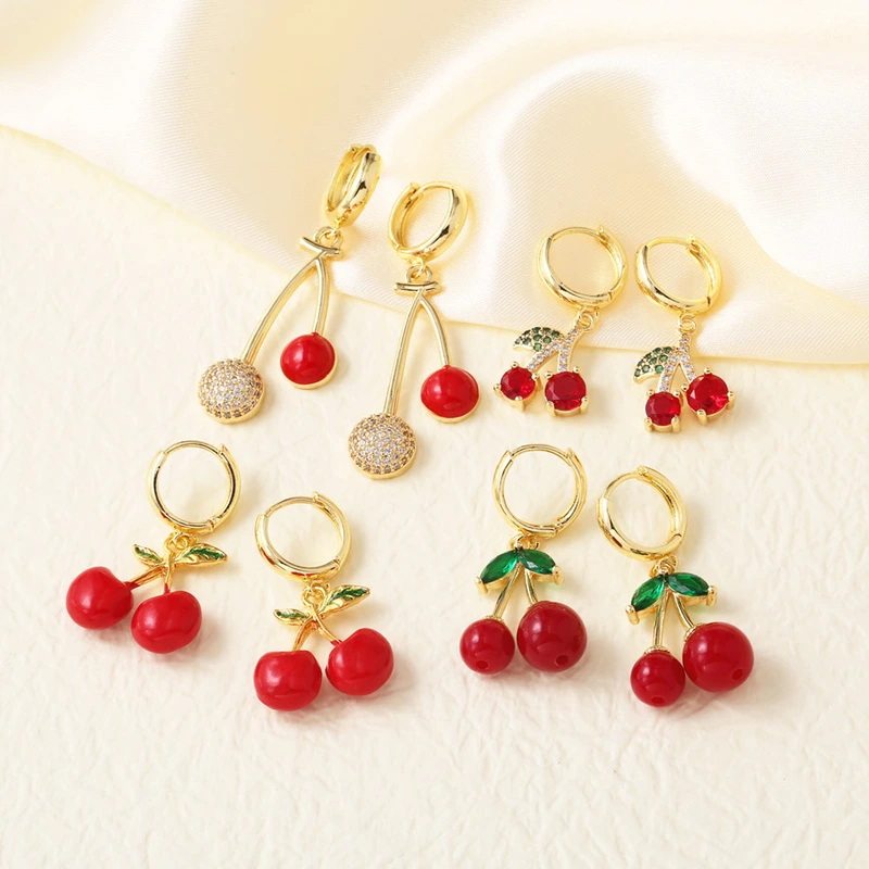 AS jewelry European and American hot selling niche design zircon oil drop fruit cherry earrings earrings earrings erq84