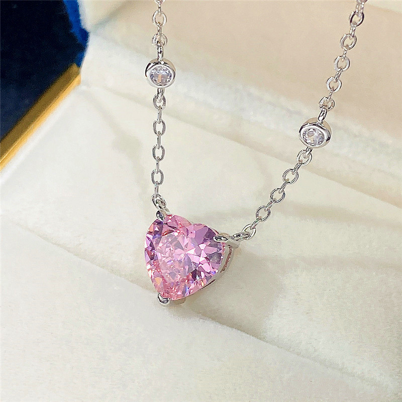 Korean fashion micro-inlaid pink zircon necklace Internet celebrity trendy women's clavicle chain factory wholesale