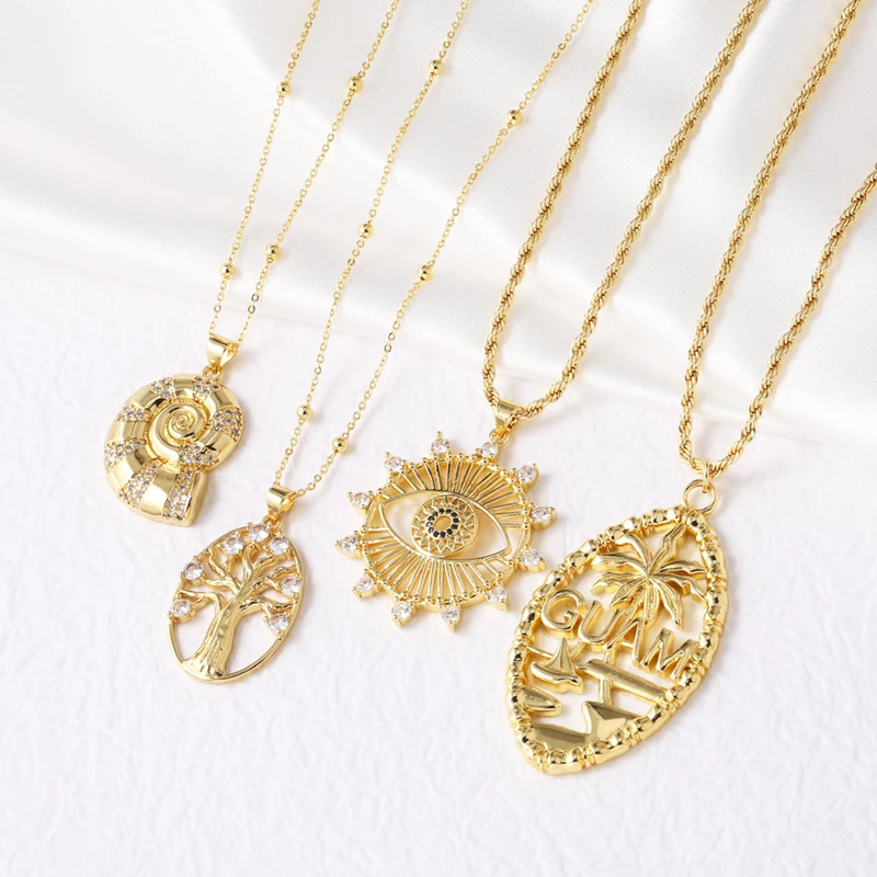 AS jewelry European and American fashion hot selling copper plated real gold eye tree of life pendant necklace clavicle chain nks90