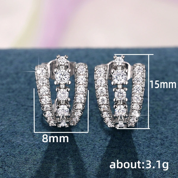 Hot-selling ear clips, super shiny, fully inlaid with cool style, light luxury zircon earrings, fashionable workplace design earrings