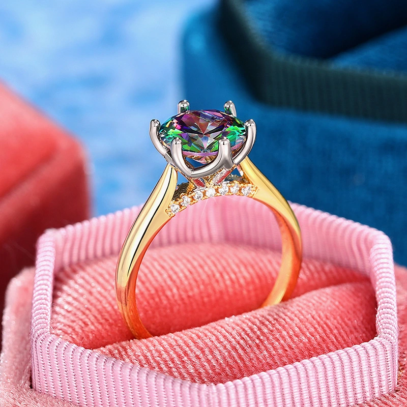  Classic fashion all-match wedding ring colorful six-claw bridal ring high-end daily index finger ring
