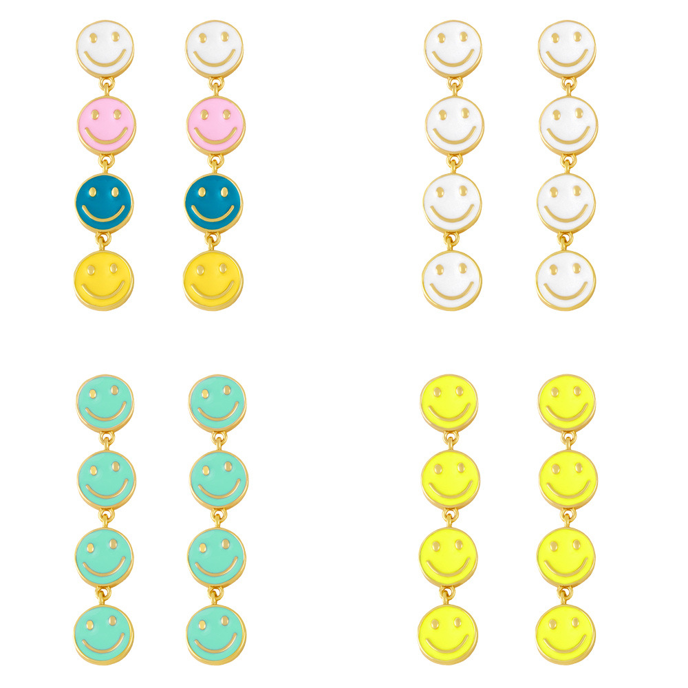 Clearance hot-selling earrings European and American sweet and cute versatile girl long tassel smiley face earrings female ery40