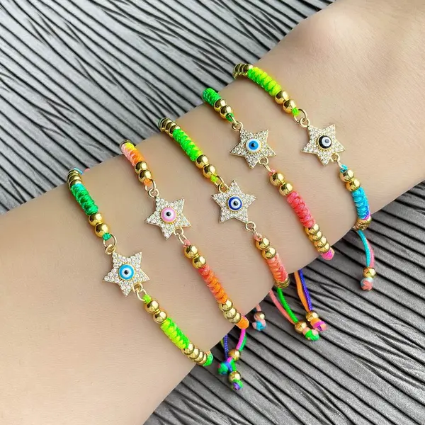 Clearance Star Pentagram Devil's Eye Bracelet Women's European and American Beaded Hand-woven Color Bracelet brh36