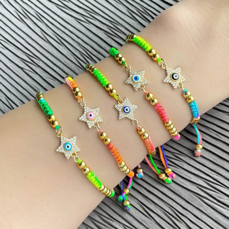 Clearance Star Pentagram Devil's Eye Bracelet Women's European and American Beaded Hand-woven Color Bracelet brh36