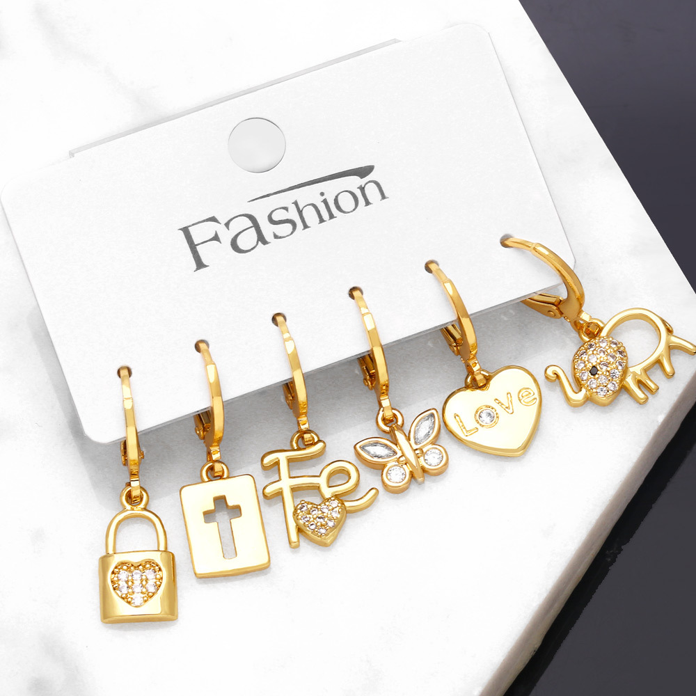 Clearance European and American creative all-match six-piece earrings female zircon earrings love butterfly geometric earrings era175