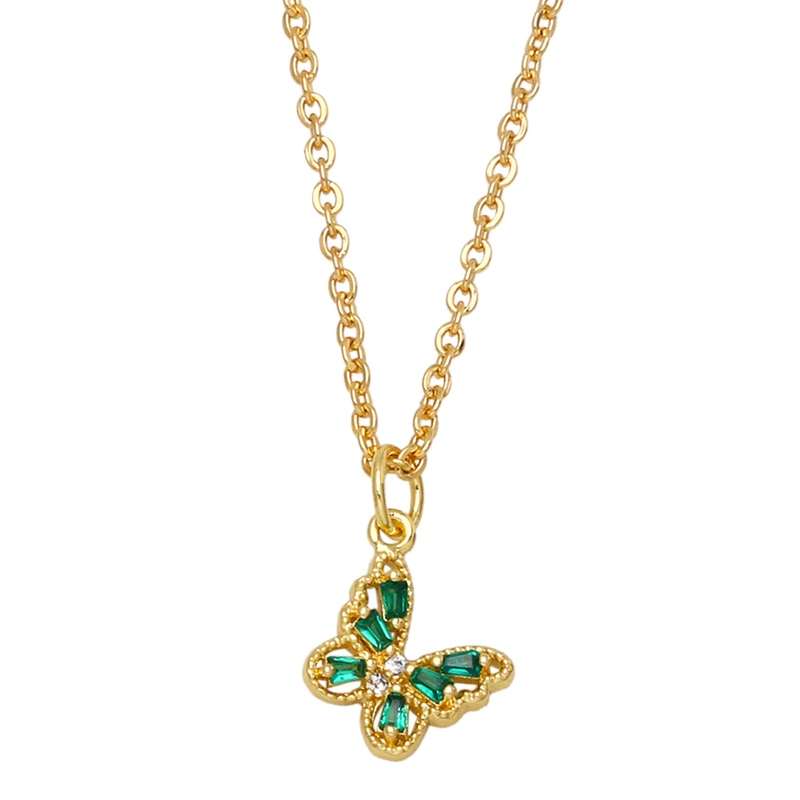 Clearance European and American colored zircon butterfly necklace female niche cold style personality clavicle chain nkb283