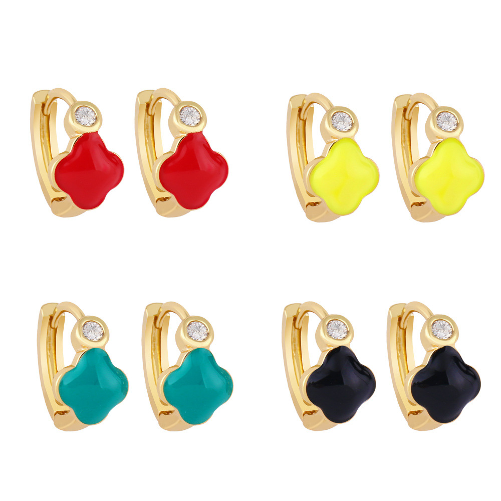 Four-leaf clover oil drop zircon earrings trendy high-end small earrings European and American niche light luxury earrings ery75