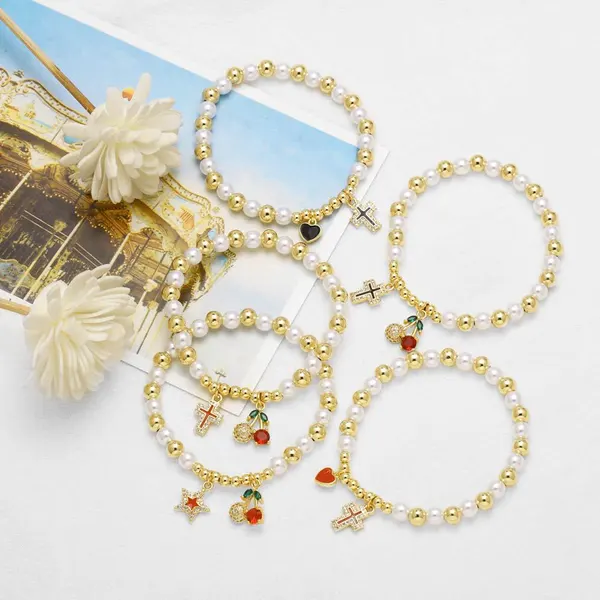 AS jewelry Europe and the United States hot selling pearl beads cross cherry fruit pendant gold-plated bracelet female brm82