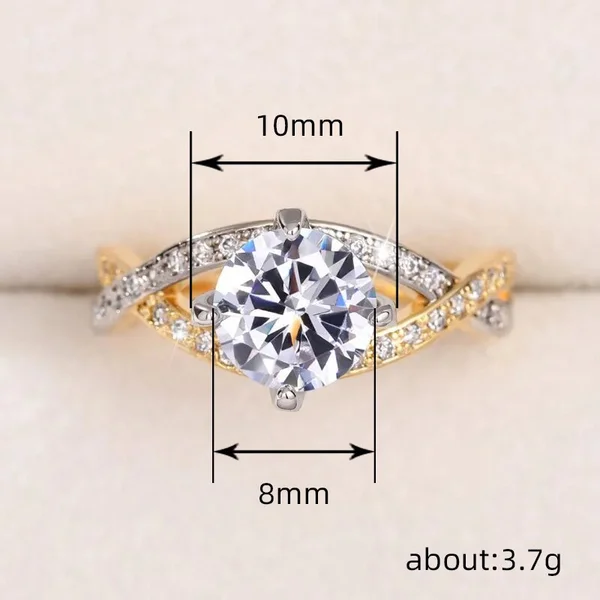  Classic four-claw imitation zircon micro-inlaid ring women's double row two-color twist arm ring engagement wedding ring women