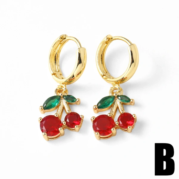 AS jewelry European and American hot-selling copper plated real gold fruit cherry insect pendant earrings earrings female era039