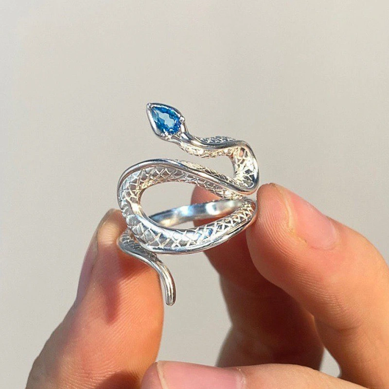   Creative snake-shaped open ring for women, personalized water drop design accessories, popular online style