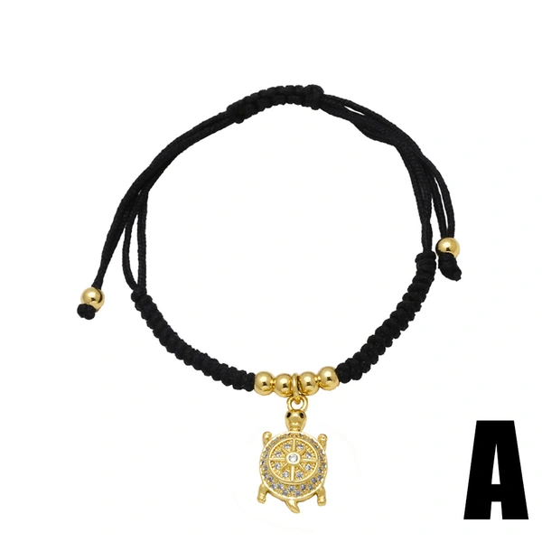 AS jewelry European and American hot selling animal turtle pendant bracelet female gold-plated zircon inlaid black rope bracelet brg56