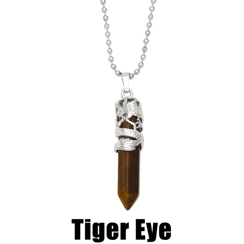 Hot selling crystal agate single pointed hexagonal column pendant bullet necklace European and American jewelry wholesale nkb579