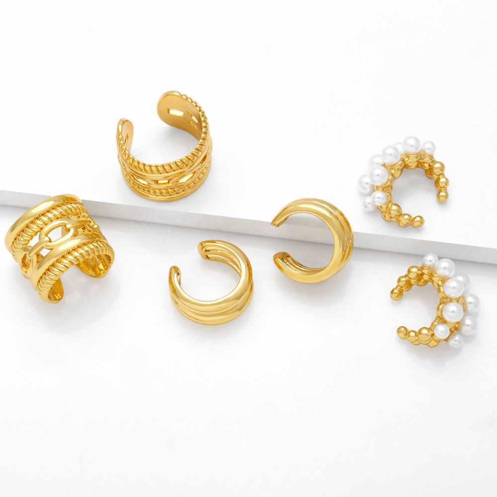 European and American simple fashion pearl earrings female niche design advanced double-layer hollow ear clip earrings erv65