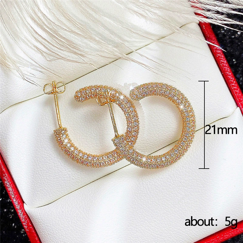 French style high-end earrings with full diamonds, super shiny retro copper earrings, metal trendy personality earrings