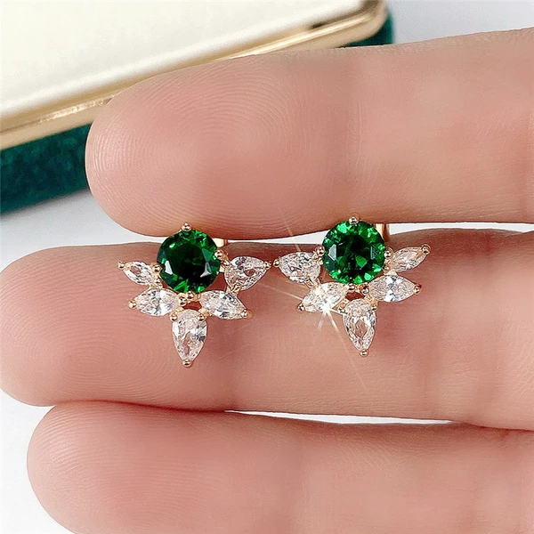 Spring new style small fresh floral earrings copper gold-plated zircon earrings hot selling earrings