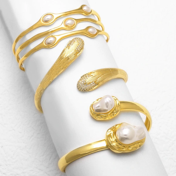 AS jewelry European and American hot-selling pearl open gold-plated bracelet high-end jewelry brk74 bangle