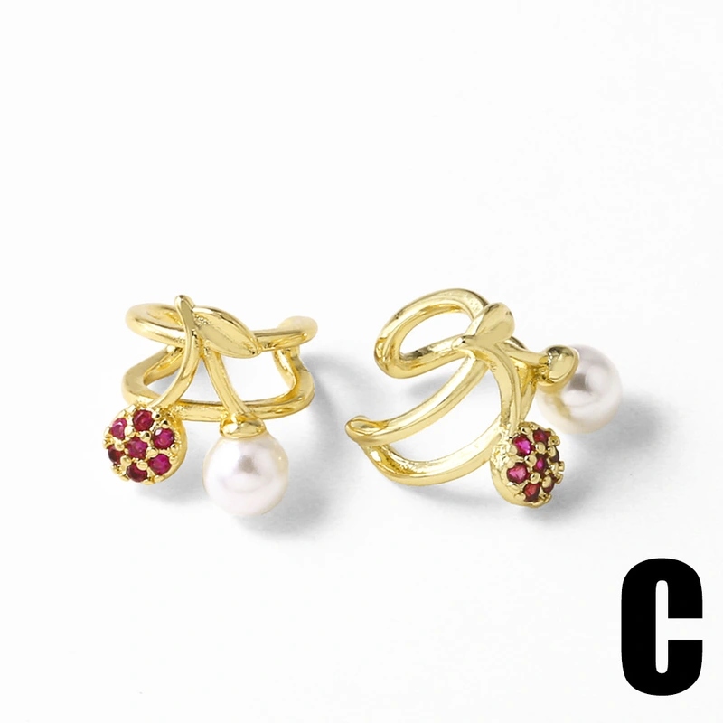 AS jewelry new fruit cherry ear bone clip copper plated 18k gold earrings ear clip female erz22