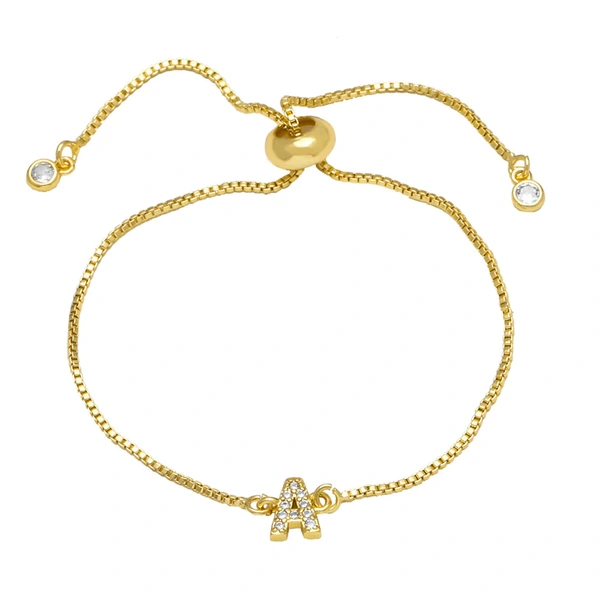 AS jewelry full zirconium 26 English letters bracelet copper plated real gold adjustment jewelry brm62