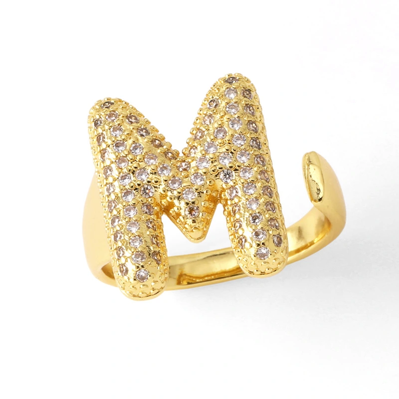 AS jewelry 26 English letters ring female gold-plated full zircon open ring rih31