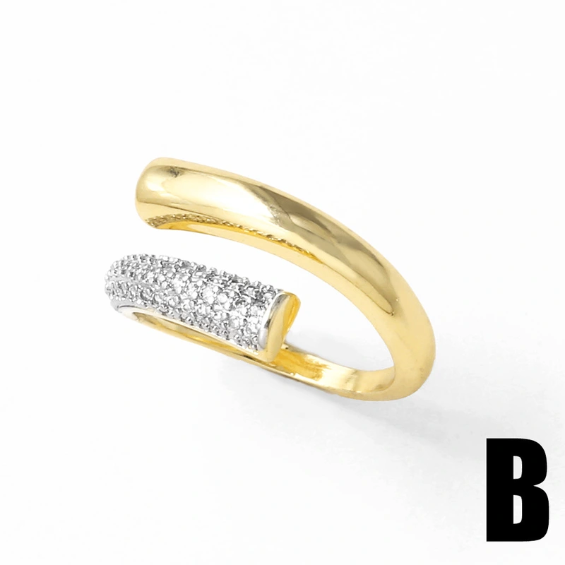 AS jewelry two-color mixed mosaic zircon copper plated 18k gold irregular open ring riq97