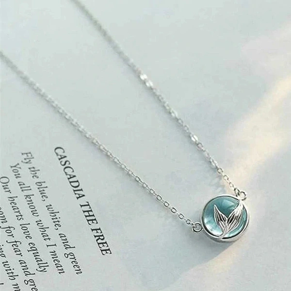 Same style mermaid foam necklace blue fishtail clavicle chain Korean style fashion creative temperament necklace