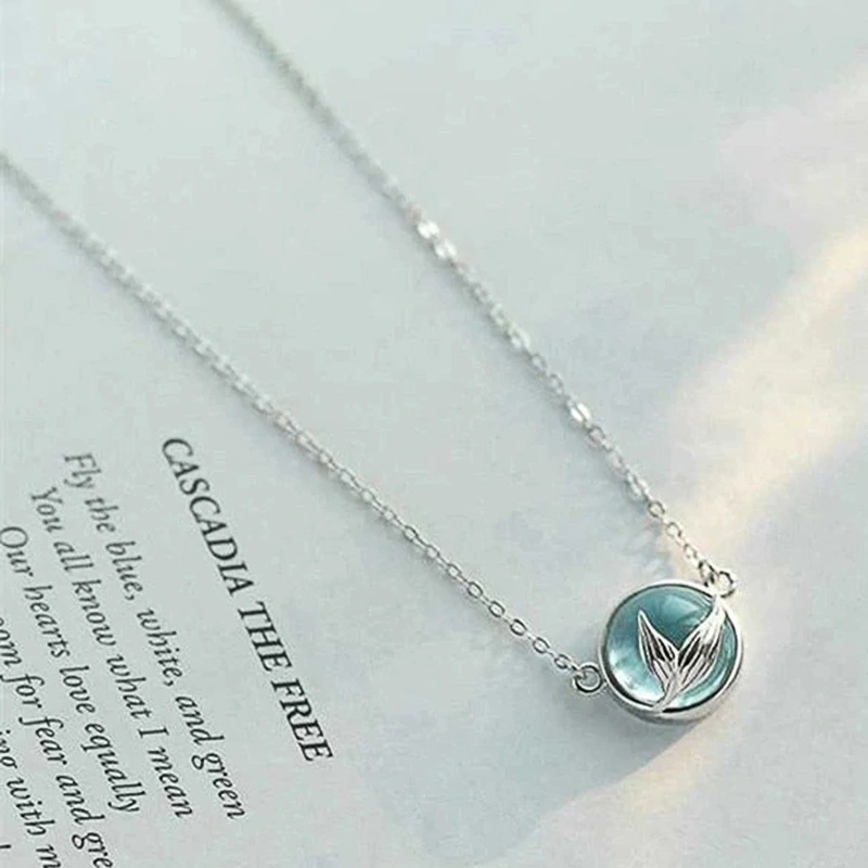 Same style mermaid foam necklace blue fishtail clavicle chain Korean style fashion creative temperament necklace