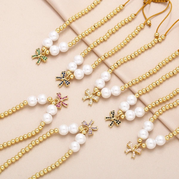 Clearance AS jewelry pearl bracelet gold-plated inlaid zircon bow pendant hand jewelry brd46
