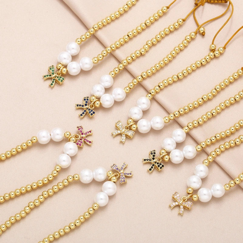 Clearance AS jewelry pearl bracelet gold-plated inlaid zircon bow pendant hand jewelry brd46