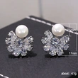 Korean style simple new earrings exquisite snowflake zircon imitation pearl earrings high-end lady temperament earrings