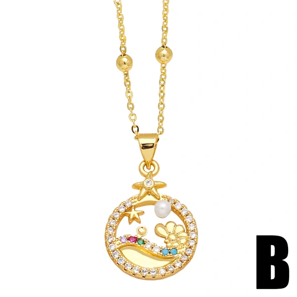 European and American personality sailboat necklace niche high-end pearl star beach clavicle chain pendant nkq32