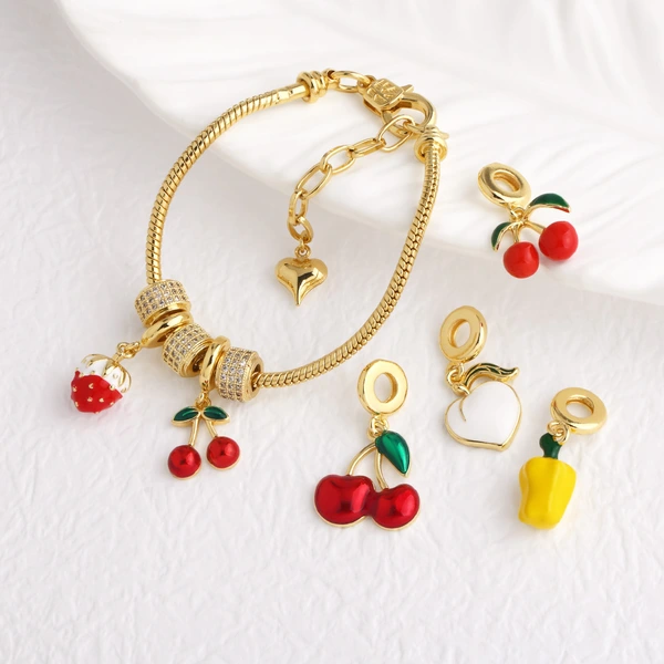 Jewelry new copper plated 18k gold oil drop fruit cherry strawberry pendant bracelet brn15 bracelet