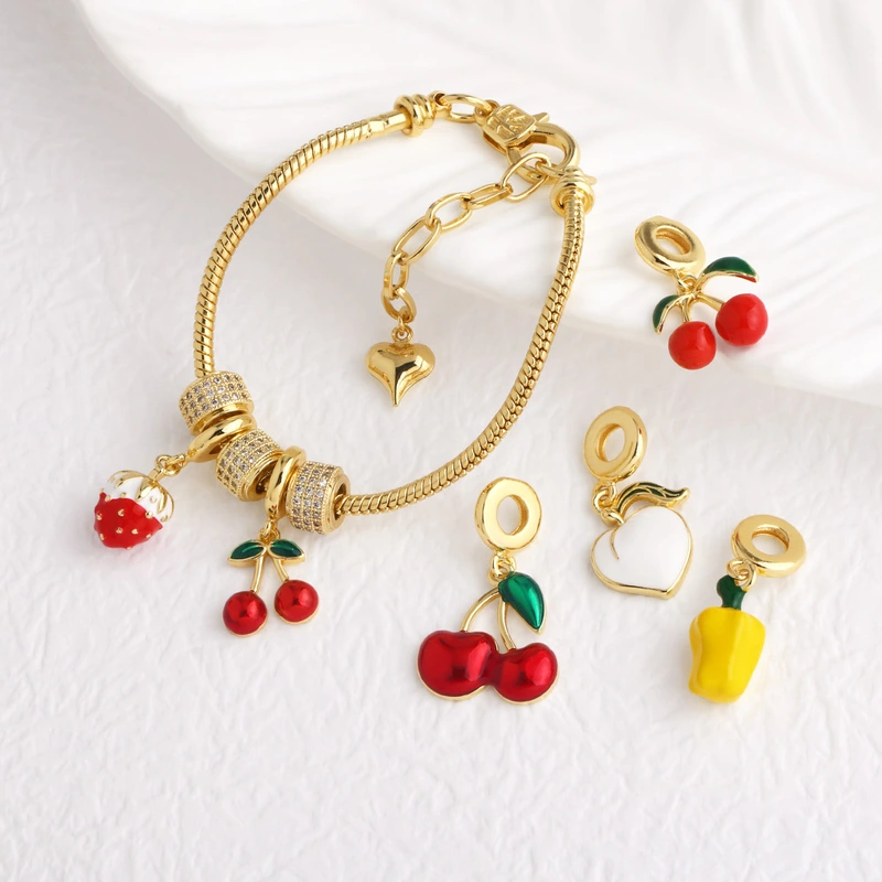 Jewelry new copper plated 18k gold oil drop fruit cherry strawberry pendant bracelet brn15 bracelet