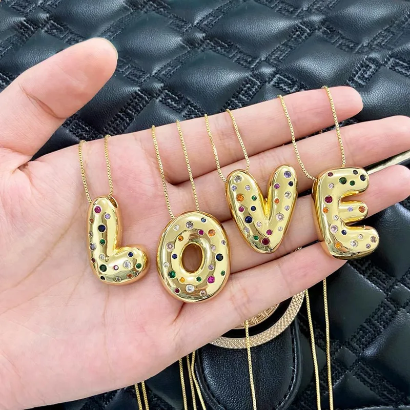 AS jewelry 26 English letters necklace gold-plated inlaid colored zircon clavicle chain nkb070