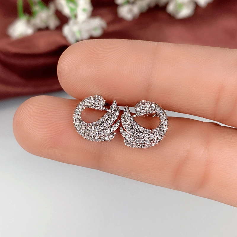 Niche design swan earrings luxury full inlaid zircon mosquito coil plate animal earrings trendy women's earrings