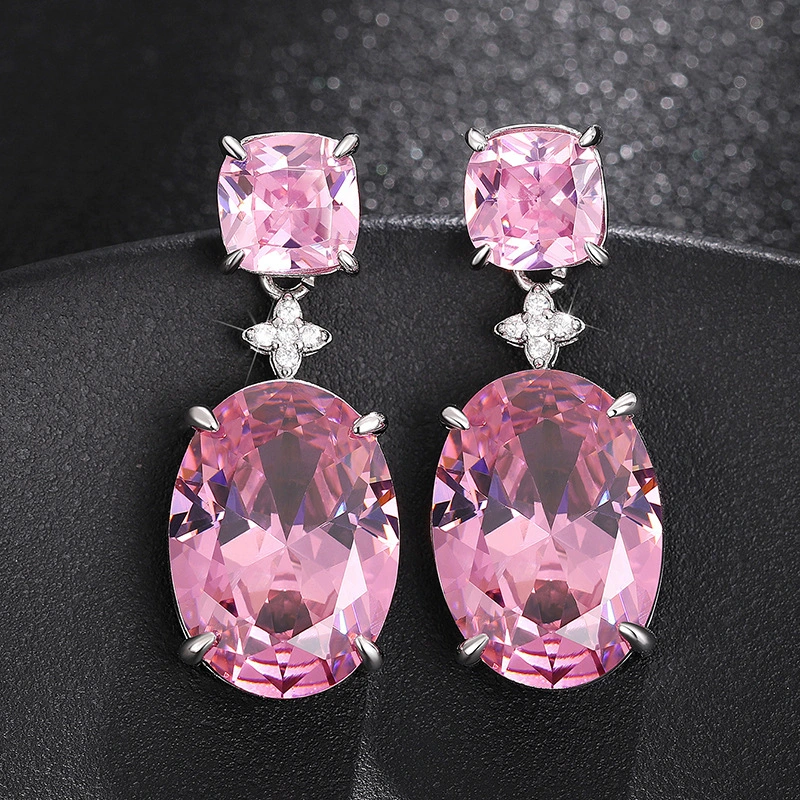Pink inlaid zircon earrings for women fashion floral stylish exquisite earrings exquisite popular popular jewelry