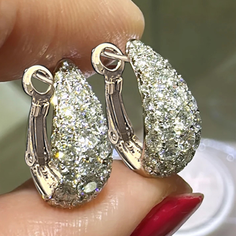 Live broadcast full diamond diamond jewelry temperament Asian fashion personality earrings women hot selling Internet celebrity style