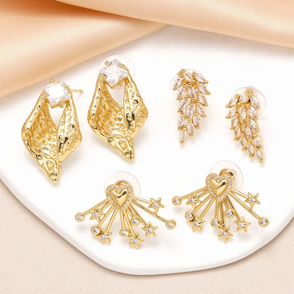 AS jewelry love irregular earrings female electroplated real gold inlaid zircon earrings era388